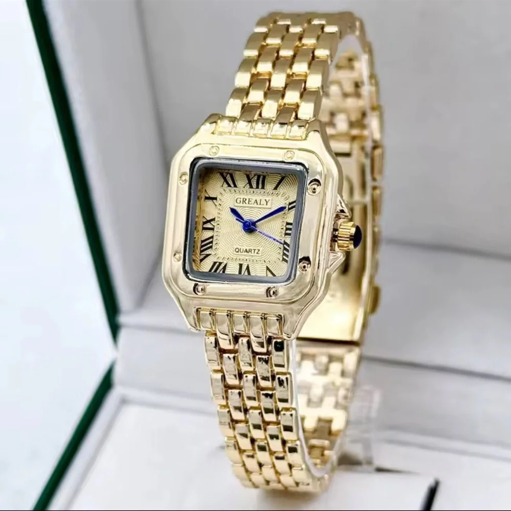 Panthere Classic Rectangle Stainless Steel Gold Watch